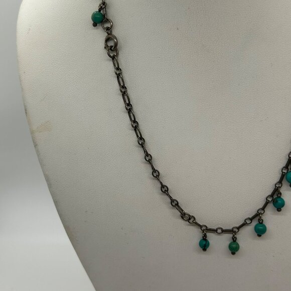Antique Silver-tone Necklace Turquoise Colored Beads, Thumbless Clasp, Early 190 - Picture 7 of 15